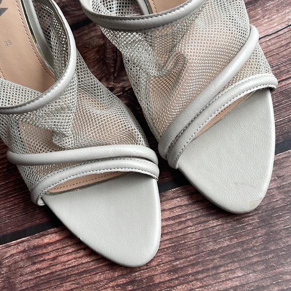 ZARA | Grey faux leather mesh high heel mules sandals - Picture 7 of 12